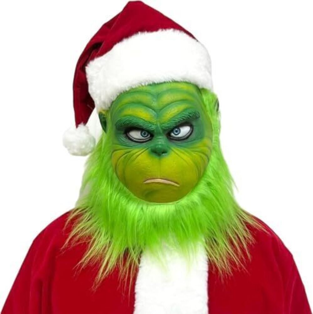 5113 Christmas Deluxe Latex Green Full Head Stole Christmas Mask-A